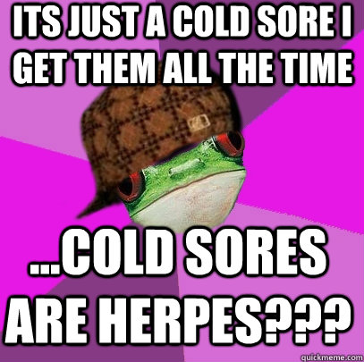 its just a cold sore i get them all the time ...cold sores are herpes??? - its just a cold sore i get them all the time ...cold sores are herpes???  Scumbag Foul Bachelorette Frog