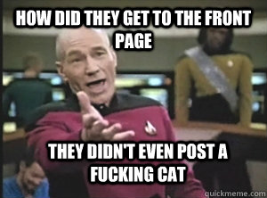 How did they get to the front page they didn't even post a fucking cat  Annoyed Picard