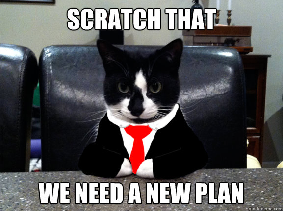 scratch that we need a new plan  Boardroom Cat