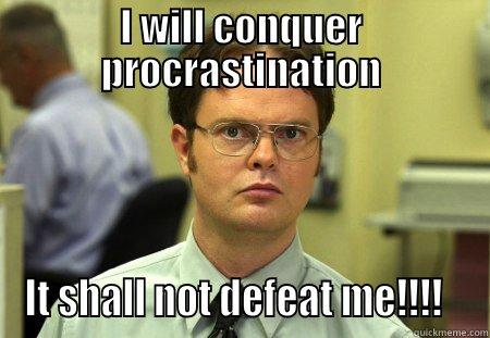 I WILL CONQUER PROCRASTINATION IT SHALL NOT DEFEAT ME!!!!   Schrute