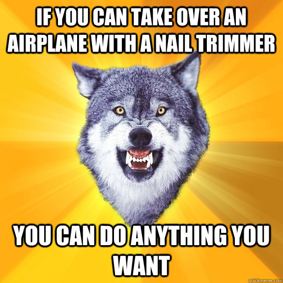 if you can take over an airplane with a nail trimmer you can do anything you want  Courage Wolf