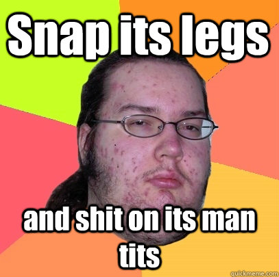 Snap its legs and shit on its man tits  Butthurt Dweller