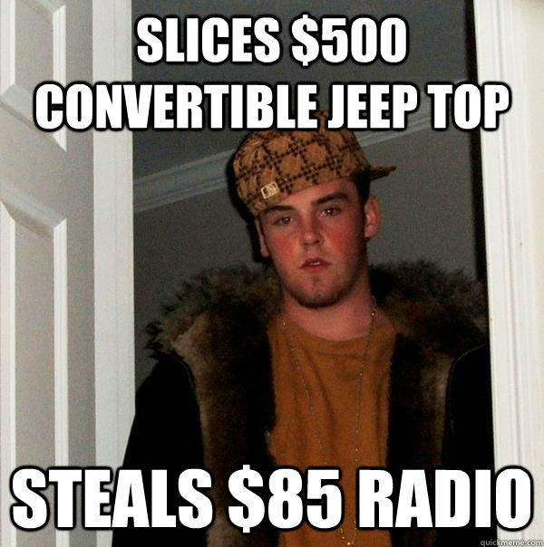 slices $500 convertible jeep top steals $85 radio  Scumbag Steve