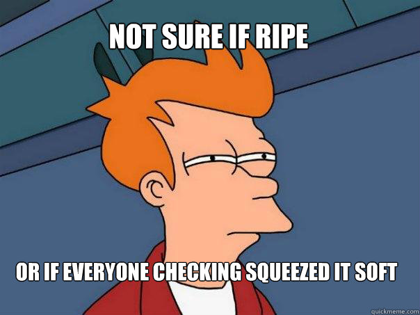 Not sure if ripe Or if everyone checking squeezed it soft  Futurama Fry