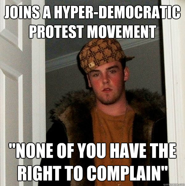 joins a hyper-democratic protest movement 