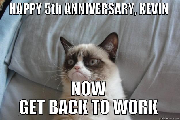 HAPPY 5TH ANNIVERSARY, KEVIN NOW GET BACK TO WORK Grumpy Cat