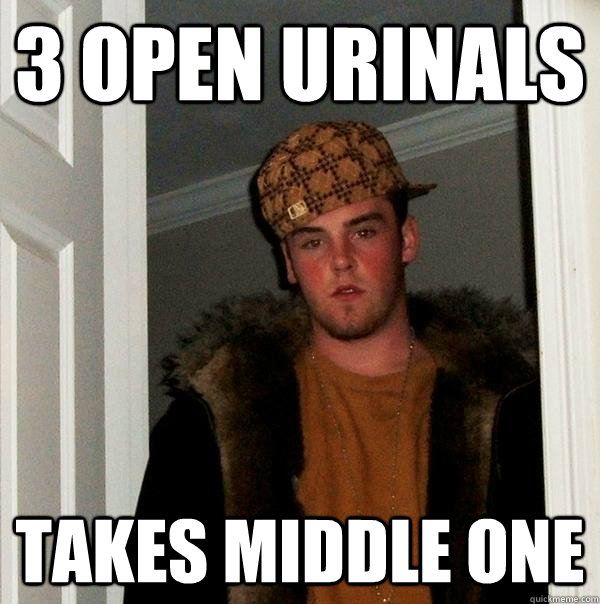 3 open urinals takes middle one  Scumbag Steve