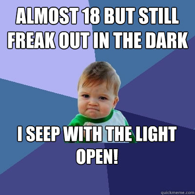 Almost 18 but still freak out in the dark I seep with the light open!  Success Kid