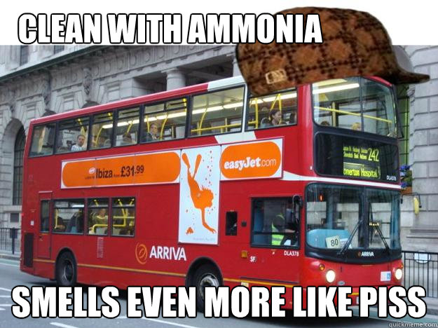 Clean with ammonia Smells even more like piss  Scumbag London Transport