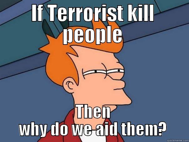 Terrorism  - IF TERRORIST KILL PEOPLE THEN WHY DO WE AID THEM? Futurama Fry