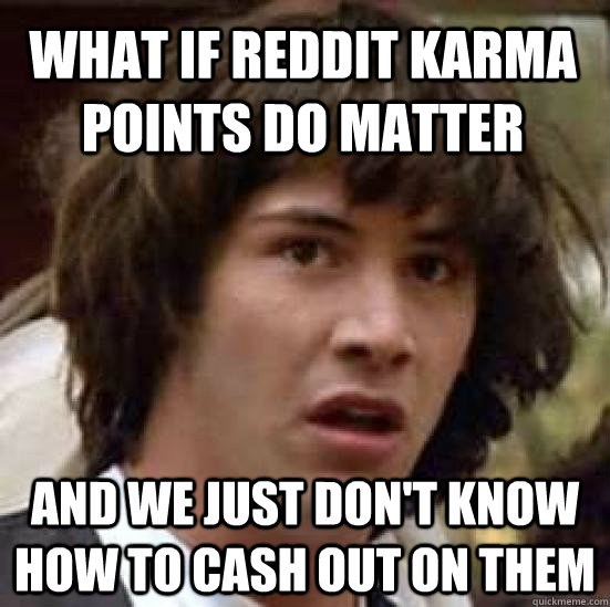 What if Reddit karma points do matter and we just don't know how to cash out on them - What if Reddit karma points do matter and we just don't know how to cash out on them  conspiracy keanu