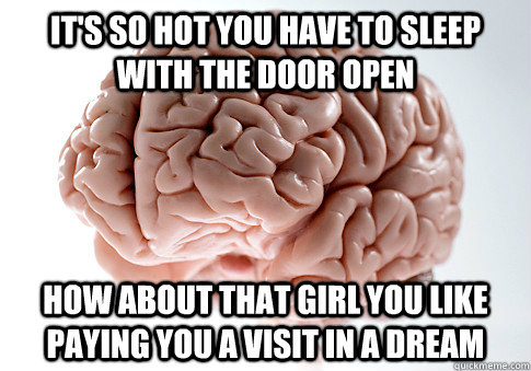 It's so hot you have to sleep with the door open How about that girl you like paying you a visit in a dream - It's so hot you have to sleep with the door open How about that girl you like paying you a visit in a dream  Scumbag Brain