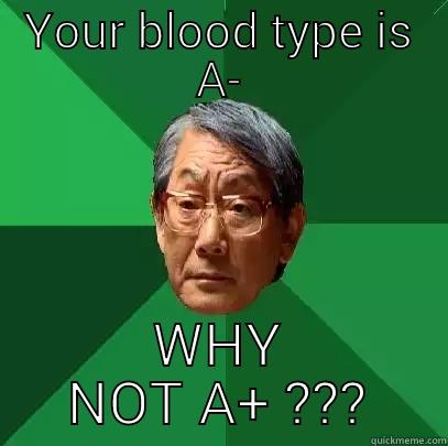 Blood type - YOUR BLOOD TYPE IS A- WHY NOT A+ ??? High Expectations Asian Father