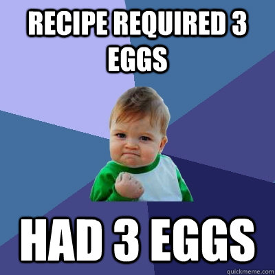 Recipe Required 3 eggs  had 3 eggs  Success Kid