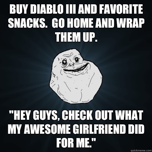 Buy Diablo III and favorite snacks.  Go home and wrap them up. 