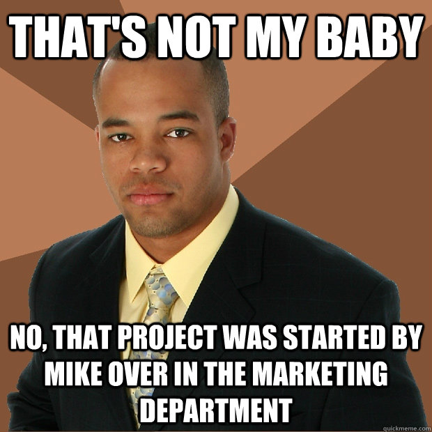 That's not my baby No, that project was started by Mike over in the marketing department  Successful Black Man