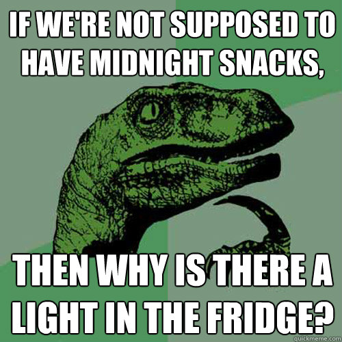 If we're not supposed to have midnight snacks, then why is there a light in the fridge?  Philosoraptor