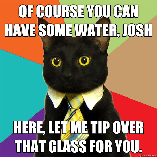 Of course you can have some water, Josh Here, let me tip over that glass for you.   Business Cat