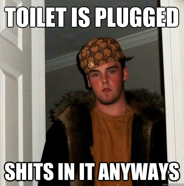 Toilet is plugged Shits in it anyways  Scumbag Steve