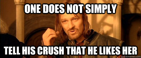 One does not simply tell his crush that he likes her  One Does Not Simply