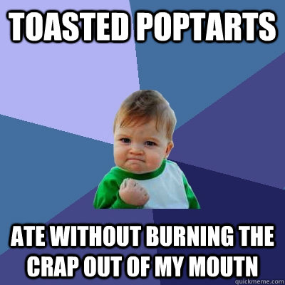 Toasted poptarts ate without burning the crap out of my moutn  Success Kid