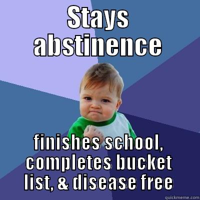 STAYS ABSTINENCE FINISHES SCHOOL, COMPLETES BUCKET LIST, & DISEASE FREE Success Kid