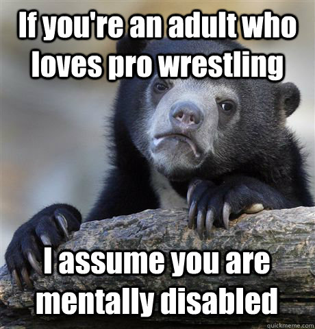 If you're an adult who loves pro wrestling I assume you are mentally disabled   Confession Bear