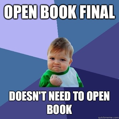 open book final doesn't need to open book - open book final doesn't need to open book  Success Kid