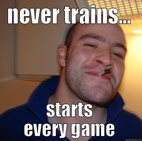 GAA Meme 1 - NEVER TRAINS... STARTS EVERY GAME Good Guy Greg 