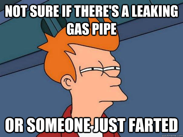 not sure if there's a leaking gas pipe or someone just farted  Futurama Fry