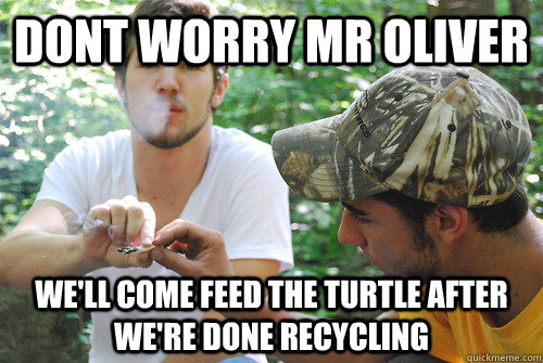 dont worry mr oliver we'll come feed the turtle after we're done recycling - dont worry mr oliver we'll come feed the turtle after we're done recycling  environmental science