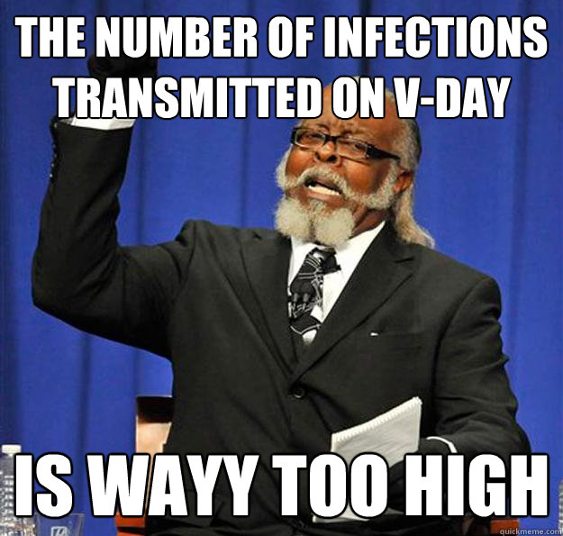 The number of infections transmitted on V-day is wayy too high - The number of infections transmitted on V-day is wayy too high  Jimmy McMillan