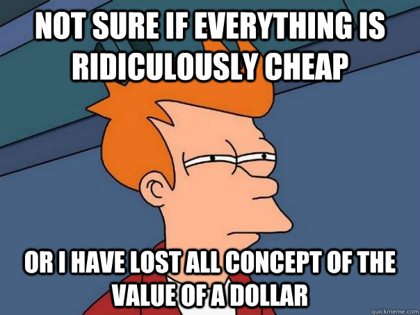 not sure if everything is ridiculously cheap Or I have lost all concept of the value of a dollar - not sure if everything is ridiculously cheap Or I have lost all concept of the value of a dollar  Futurama Fry