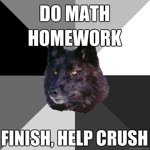 DO MATH HOMEWORK finish, help crush  Sanity Wolf