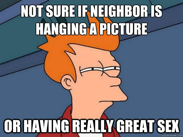 Not sure if neighbor is hanging a picture or having really great sex  Futurama Fry