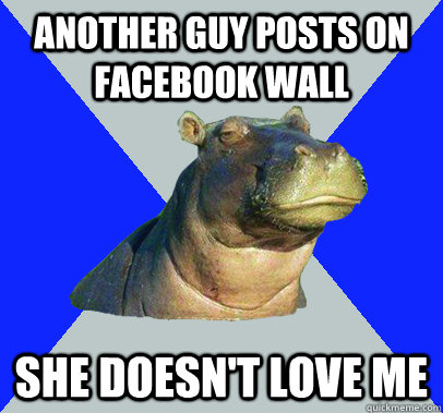 another guy posts on facebook wall she doesn't love me  Skeptical Hippo