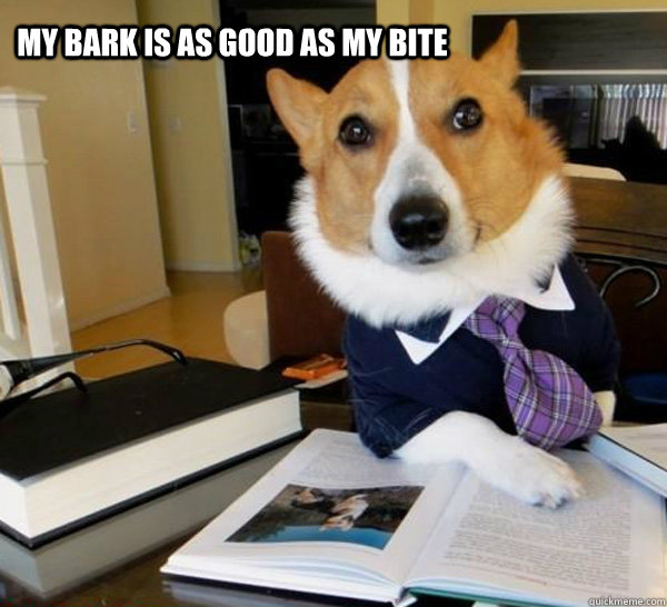 my bark is as good as my bite  Lawyer Dog