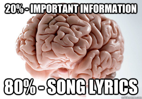 20% - Important information 80% - Song lyrics  Scumbag Brain