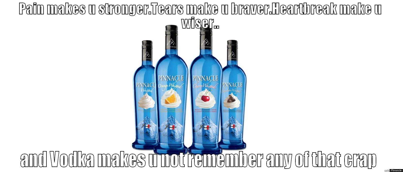 PAIN MAKES U STRONGER.TEARS MAKE U BRAVER.HEARTBREAK MAKE U WISER.. AND VODKA MAKES U NOT REMEMBER ANY OF THAT CRAP #ITSMOREFUNONTOP Misc