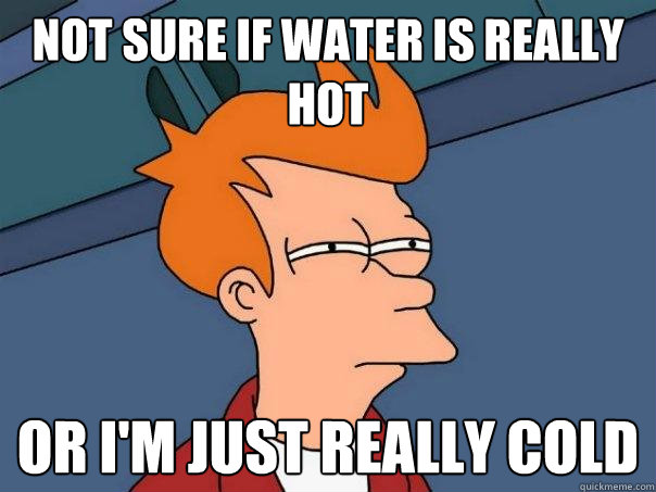 Not sure if water is really hot Or I'm just really cold  Futurama Fry