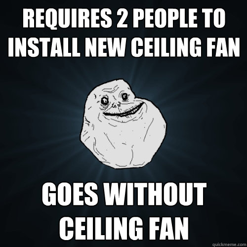 requires 2 people to install new ceiling fan goes without ceiling fan - requires 2 people to install new ceiling fan goes without ceiling fan  Forever Alone