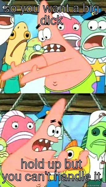 SO YOU WANT A BIG DICK HOLD UP BUT YOU CAN'T HANDLE IT Push it somewhere else Patrick