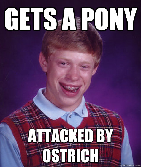 Gets a pony attacked by ostrich   Bad Luck Brian