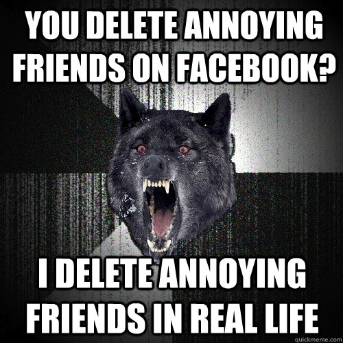 You delete annoying friends on facebook? I delete annoying friends in real life  Insanity Wolf