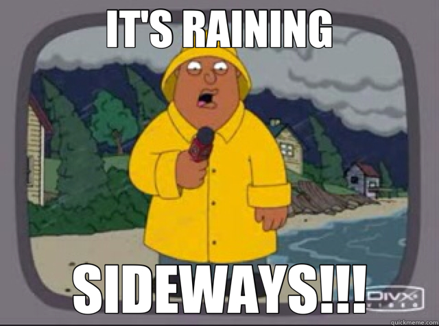 IT'S RAINING SIDEWAYS!!!  