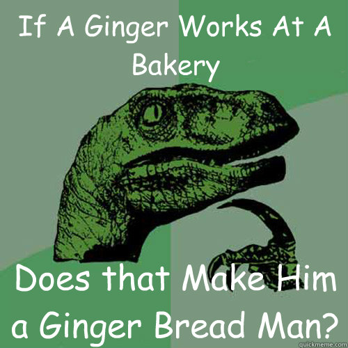 If A Ginger Works At A Bakery Does that Make Him a Ginger Bread Man?  Philosoraptor