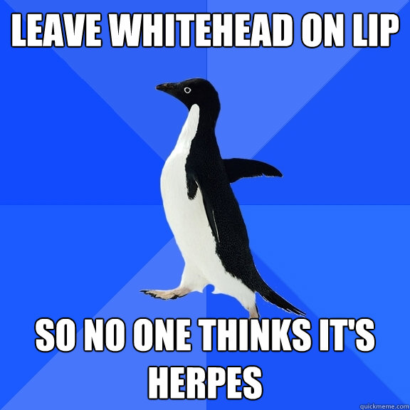 Leave whitehead on lip So no one thinks it's herpes  Socially Awkward Penguin