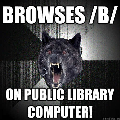 BROWSES /B/ ON public library computer!  Insanity Wolf