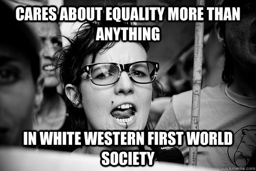 cares about equality more than anything in white western first world society  Hypocrite Feminist