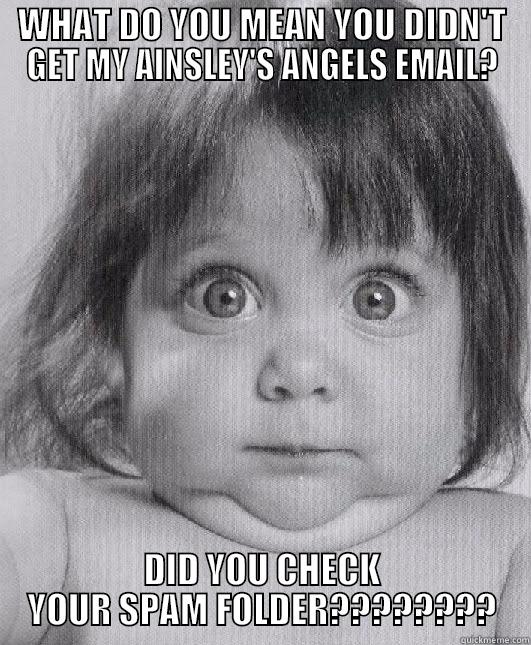 Spam email - WHAT DO YOU MEAN YOU DIDN'T GET MY AINSLEY'S ANGELS EMAIL? DID YOU CHECK YOUR SPAM FOLDER???????? Misc